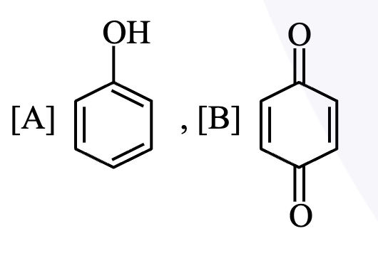 Option 3 shows A as phenol and B as para benzoquinone with one aromatic ring bearing OH and another ring bearing two carbonyl groups.