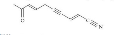 Organic structure showing a carbonyl group on the left, conjugated double bonds in the chain, and a terminal nitrile group with a carbon-nitrogen triple bond on the right.