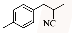 First option shows an aromatic ring attached to a side chain bearing an isocyanide group at the terminal substituted carbon.