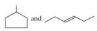 Two organic structures are shown: methylcyclobutane and pentane, placed side by side for comparison.