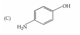 Structure labeled C showing benzene ring with OH and NH2 groups at para positions.