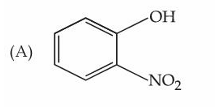 Structure labeled A showing benzene ring with OH and NO2 groups at ortho positions.