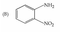Structure labeled B showing benzene ring with NH2 and NO2 groups at ortho positions.