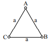 Equilateral triangle ABC with A at the top, C at the left base, B at the right base, and each side labeled a.