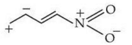Resonance structure showing a negative charge on the left carbon, a positive charge on the adjacent terminal carbon, conjugation toward a positively charged nitrogen, and one oxygen negatively charged.