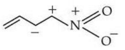 Resonance structure showing adjacent positive charges on carbon and nitrogen, a negative charge on a nearby carbon, and one oxygen double bonded with one oxygen negatively charged.
