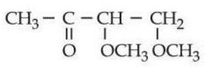 Structure showing CH3-CO-CH with OCH3 substituent and adjacent CH2 bearing OCH3, representing an acetal-containing ketone.