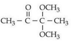 Structure showing CH3-CO-C(CH3)(OCH3)2, a ketone with two methoxy groups attached to the same central carbon atom.