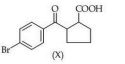 Structure of compound X showing a brominated cyclohexene ring attached to a side chain and a cyclobutane carboxylic acid group.