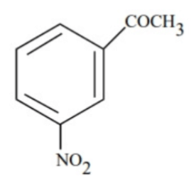 A benzene ring bearing an acetyl group COCH3 and a nitro group NO2 at meta positions to each other.