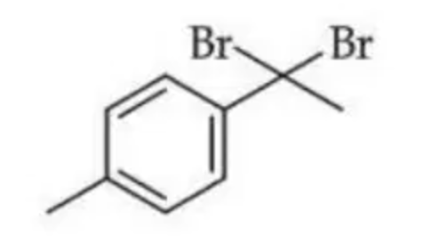 Methyl-substituted benzene ring attached to a gem-dibrominated carbon center on the side chain, with two bromine atoms on the same external carbon.