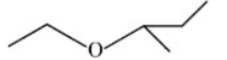 Skeletal structure of isopropyl sec-butyl ether, showing two different secondary alkyl groups connected through an oxygen atom.