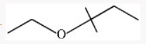 Skeletal structure of a mixed ether with an ethyl group on the left and a branched tert-amyl type alkyl group on the right connected through oxygen.