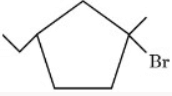 Cyclopentane ring with a methyl substituent on the left carbon and both bromine and methyl attached to the top right carbon, representing 1-bromo-1-methylcyclopentane skeleton.