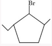 Cyclopentane ring with bromine on the top carbon, a methyl substituent on the left upper carbon, and another methyl substituent on the right upper carbon.