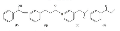 Four aromatic isomeric compounds labeled P, Q, R and S are shown with benzene ring attached to different oxygen-containing side chains.